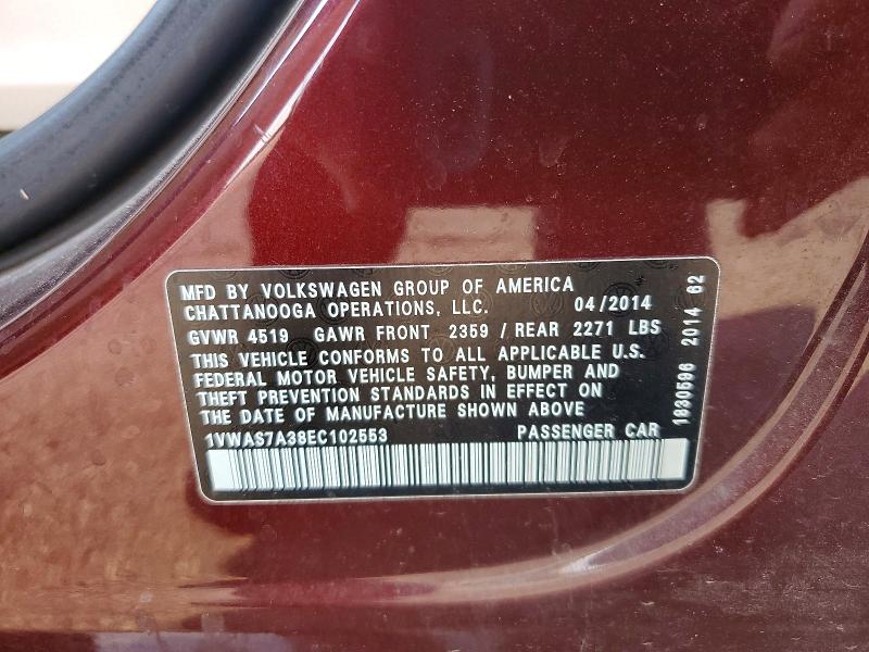 Aukcja sprzedaży 2014 Volkswagen Passat, vin: 1VWAS7A38EC102553, numer aukcji: 61689696