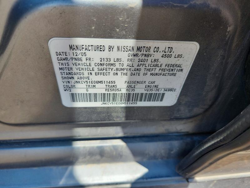 2006 Infiniti G35 მანქანა იყიდება აუქციონზე, vin: JNKCV51E06M511455, აუქციონის ნომერი: 61407826