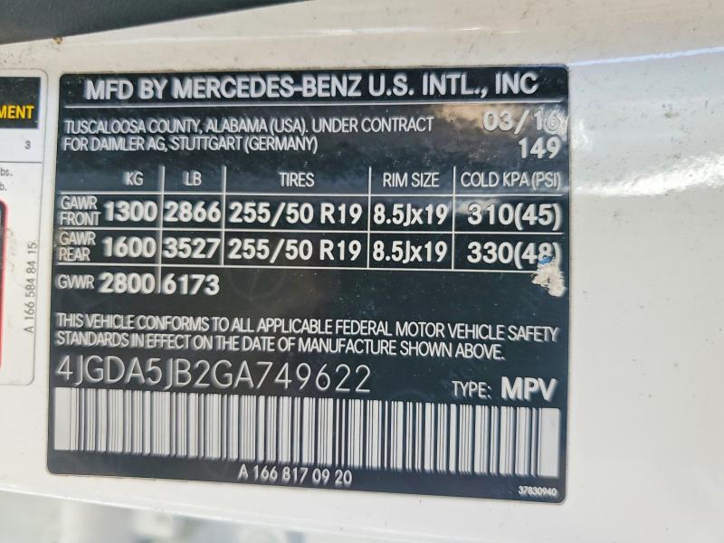 60486026 :رقم المزاد ، 4JGDA5JB2GA749622 vin ، 2016 Mercedes-benz Gle مزاد بيع