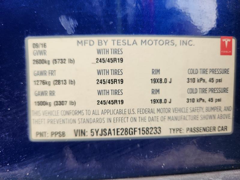 Продажа на аукционе авто 2016 Tesla Model S, vin: 5YJSA1E28GF158233, номер лота: 60777696