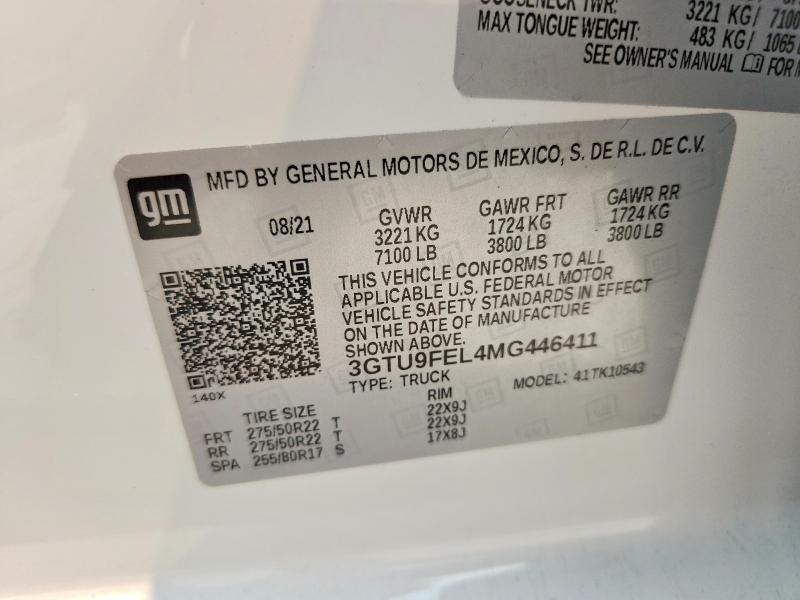 Aukcja sprzedaży 2021 Gmc Sierra, vin: 3GTU9FEL4MG446411, numer aukcji: 61293776