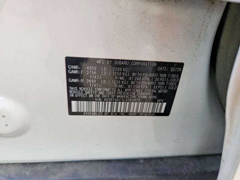 2020 Subaru Outback მანქანა იყიდება აუქციონზე, vin: 4S4BTAEC1L3183979, აუქციონის ნომერი: 60622976