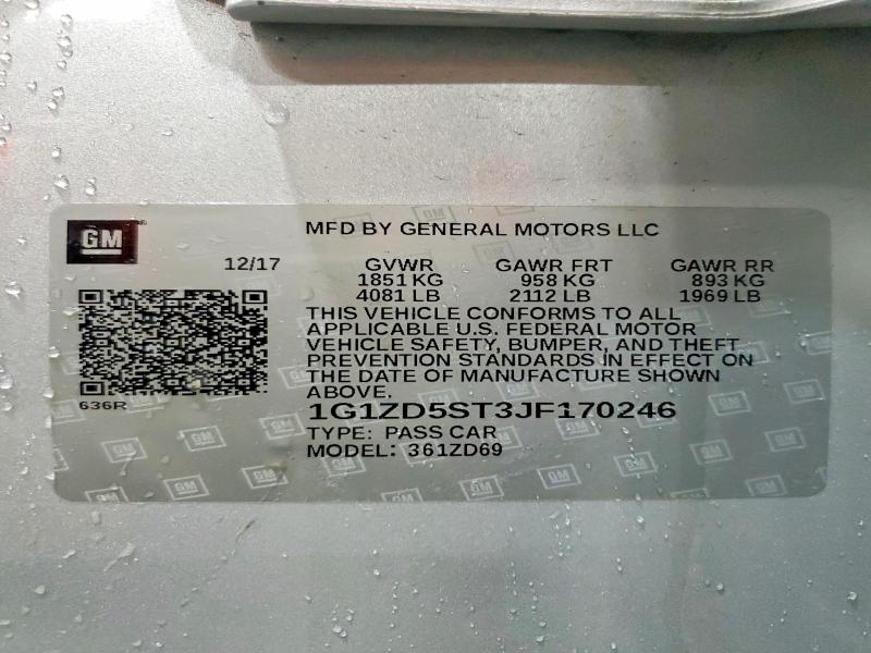 2018 Chevrolet Malibu მანქანა იყიდება აუქციონზე, vin: 1G1ZD5ST3JF170246, აუქციონის ნომერი: 62951486