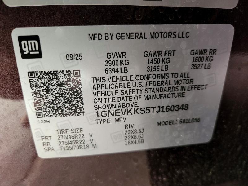 Aukcja sprzedaży 2026 Chevrolet Traverse, vin: 1GNEVKKS5TJ160348, numer aukcji: 61305216