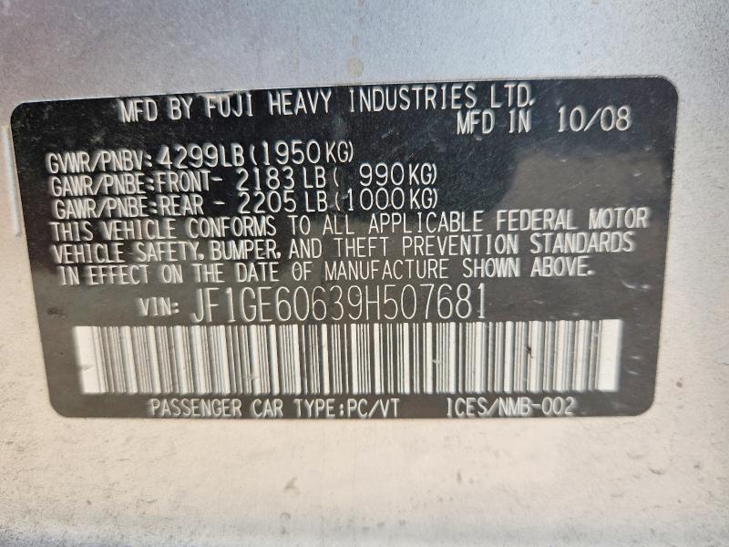 2009 Subaru Impreza მანქანა იყიდება აუქციონზე, vin: JF1GE60639H507681, აუქციონის ნომერი: 61245416