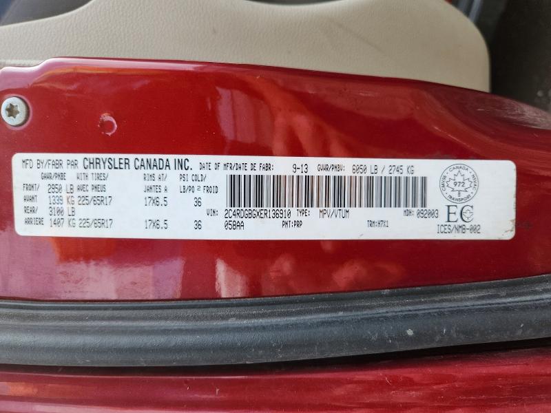 62039416 :رقم المزاد ، 2C4RDGBGXER136910 vin ، 2014 Dodge Grand Caravan مزاد بيع