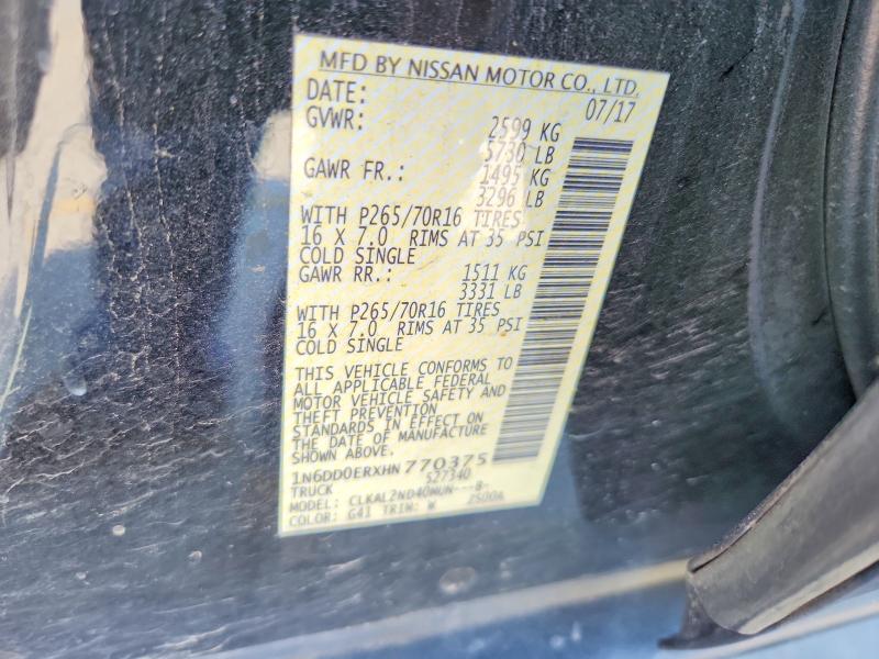 Aukcja sprzedaży 2017 Nissan Frontier, vin: 1N6DD0ERXHN770375, numer aukcji: 59829406