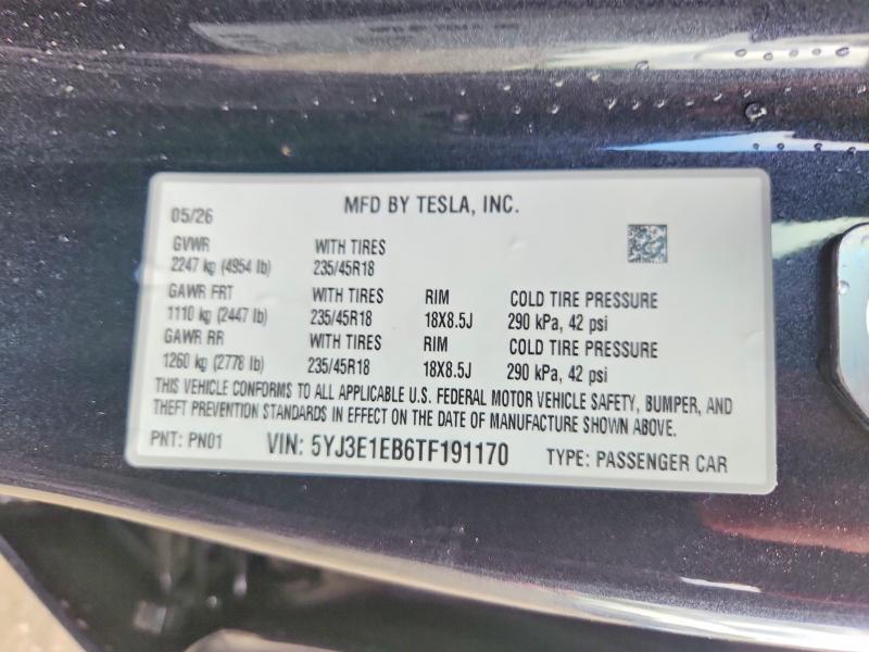 61973896 :رقم المزاد ، 5YJ3E1EB6TF191170 vin ، 2026 Tesla Model 3 مزاد بيع