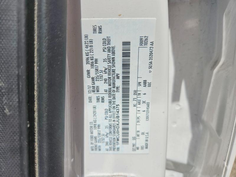 Продаж на аукціоні авто 2018 Ford Escape, vin: 1FMCU0HDXJUB14375, номер лоту: 61764866