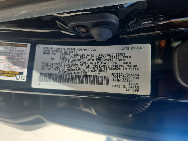Aukcja sprzedaży 2004 Lexus Gx, vin: JTJBT20X740058523, numer aukcji: 60571396