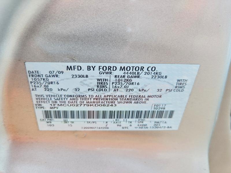 2009 Ford Escape მანქანა იყიდება აუქციონზე, vin: 1FMCU02779KD08243, აუქციონის ნომერი: 60929026