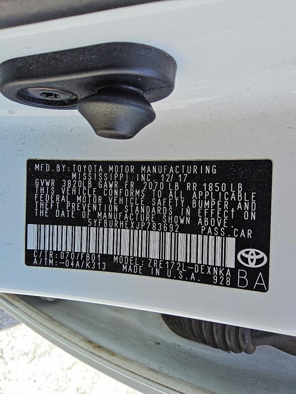 2018 Toyota Corolla მანქანა იყიდება აუქციონზე, vin: 5YFBURHEXJP783692, აუქციონის ნომერი: 60278436