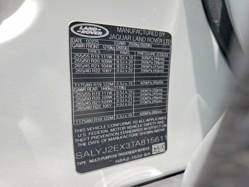 Aukcja sprzedaży 2026 Land Rover Range Rover Velar, vin: SALYJ2EX3TA815611, numer aukcji: 58630146