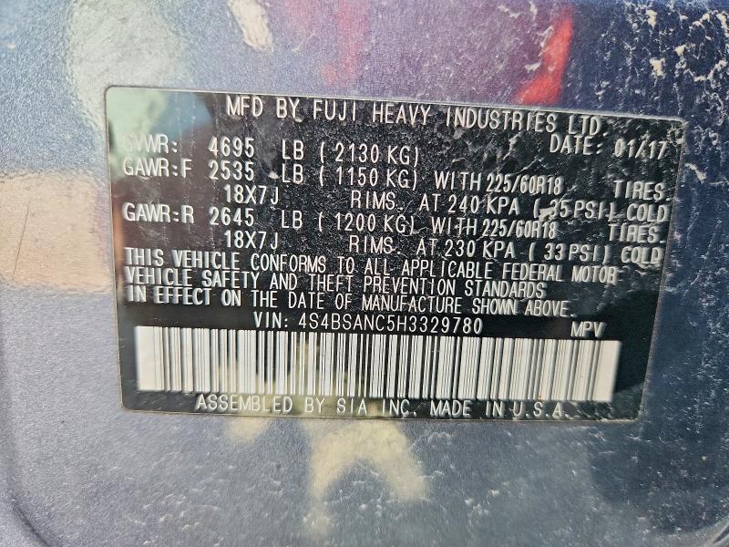 2017 Subaru Outback მანქანა იყიდება აუქციონზე, vin: 4S4BSANC5H3329780, აუქციონის ნომერი: 62471796