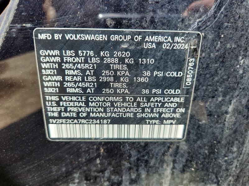 2024 Volkswagen Atlas Cross Sport მანქანა იყიდება აუქციონზე, vin: 1V2FE2CA7RC234187, აუქციონის ნომერი: 59880836
