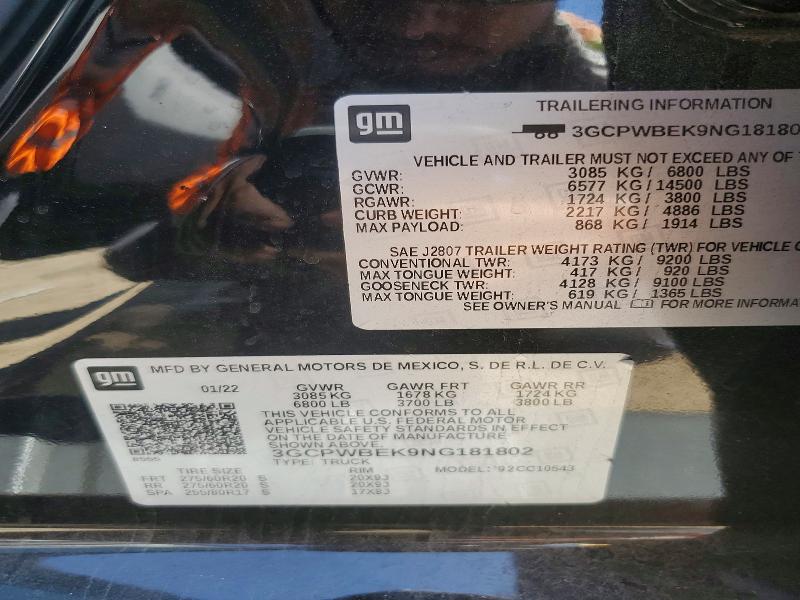 61640706 :رقم المزاد ، 3GCPWBEK9NG181802 vin ، 2022 Chevrolet Silverado Ltd مزاد بيع