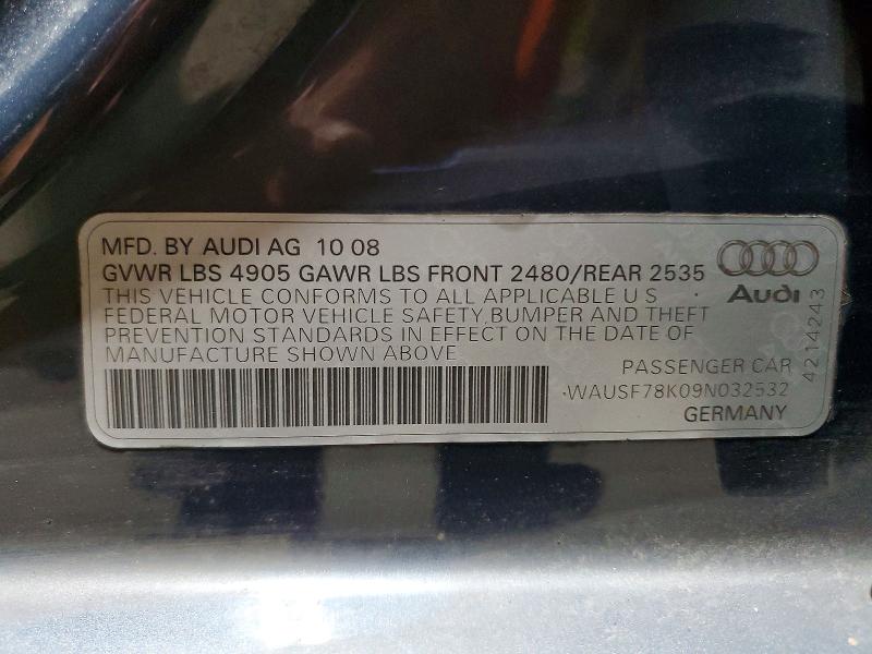59156456 :رقم المزاد ، WAUSF78K09N032532 vin ، 2009 Audi A4 مزاد بيع