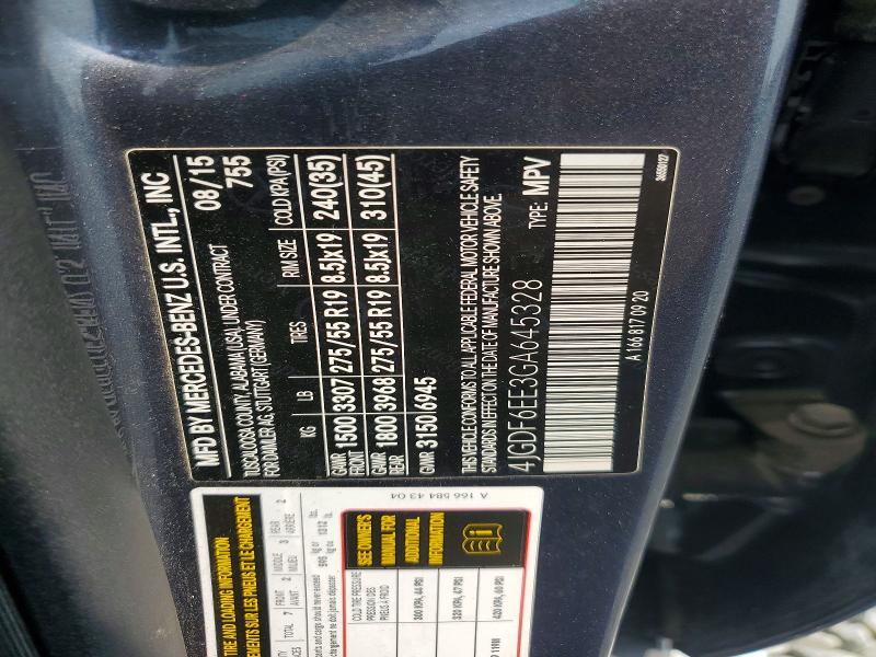61242156 :رقم المزاد ، 4JGDF6EE3GA645328 vin ، 2016 Mercedes-benz Gl مزاد بيع
