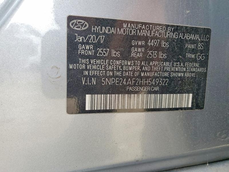 2017 Hyundai Sonata მანქანა იყიდება აუქციონზე, vin: 5NPE24AF2HH549322, აუქციონის ნომერი: 61221496