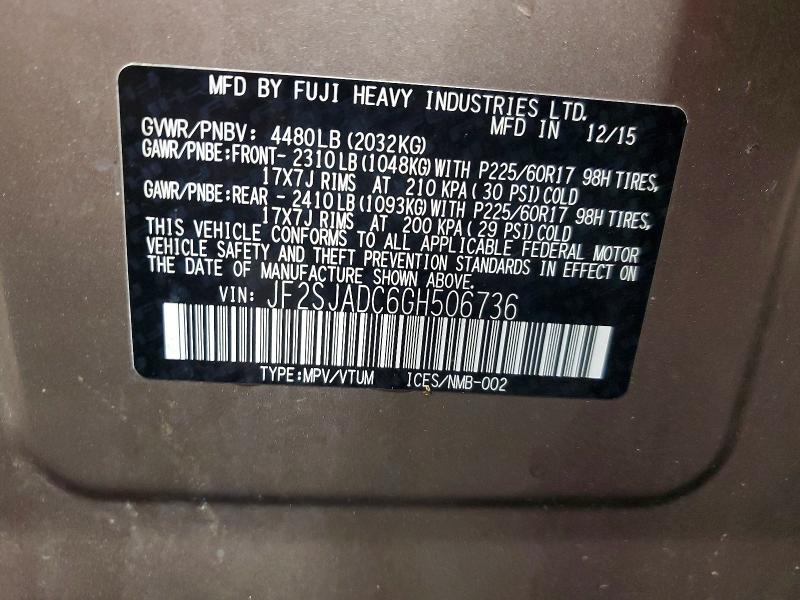 Aukcja sprzedaży 2016 Subaru Forester, vin: JF2SJADC6GH506736, numer aukcji: 60379416