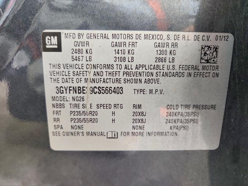 Aukcja sprzedaży 2012 Cadillac Srx, vin: 3GYFNBE39CS566403, numer aukcji: 60220886