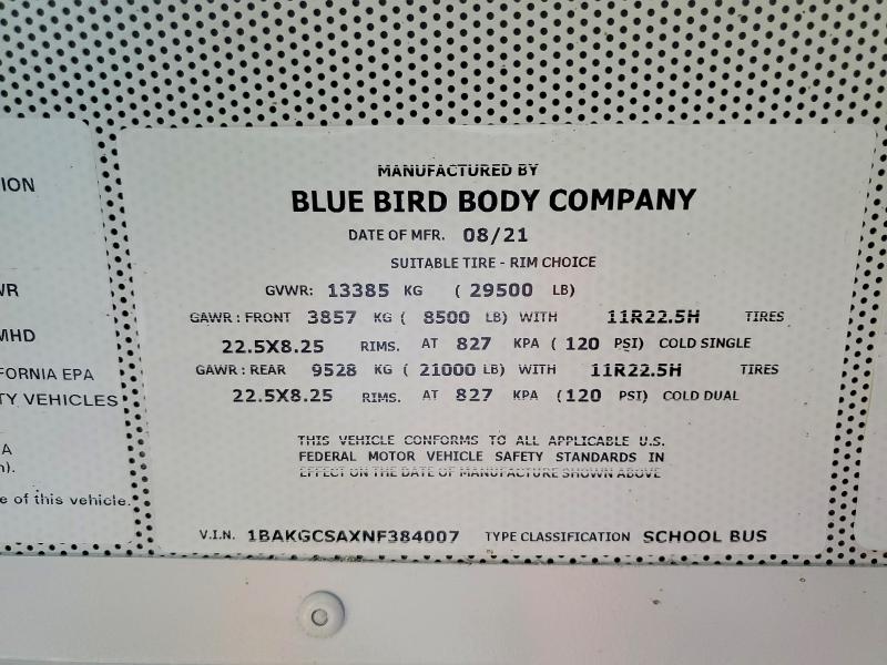 Продаж на аукціоні авто 2022 Blub School Bus, vin: 1BAKGCSAXNF384007, номер лоту: 62589096
