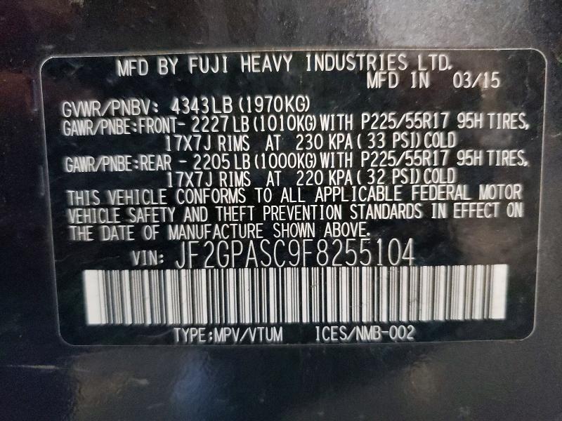 Aukcja sprzedaży 2015 Subaru Xv Crosstrek, vin: JF2GPASC9F8255104, numer aukcji: 59599236