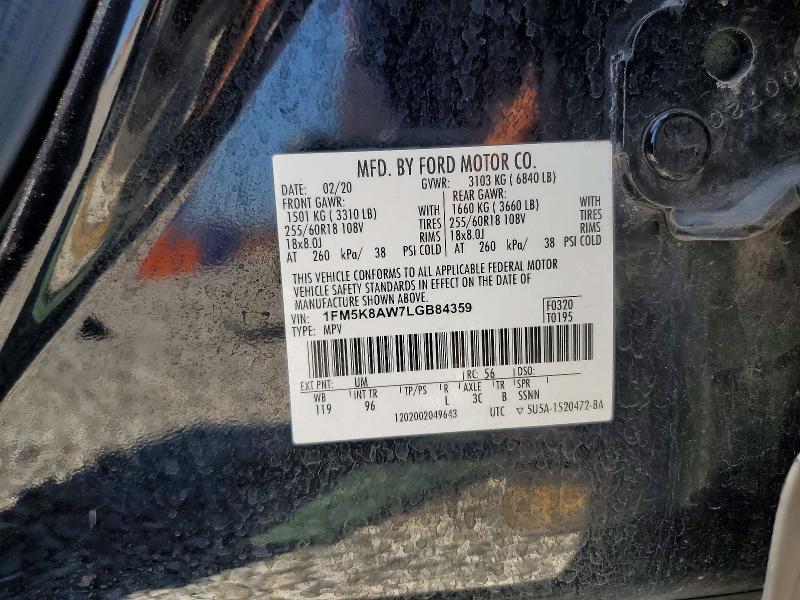 2020 Ford Explorer მანქანა იყიდება აუქციონზე, vin: 1FM5K8AW7LGB84359, აუქციონის ნომერი: 60796016