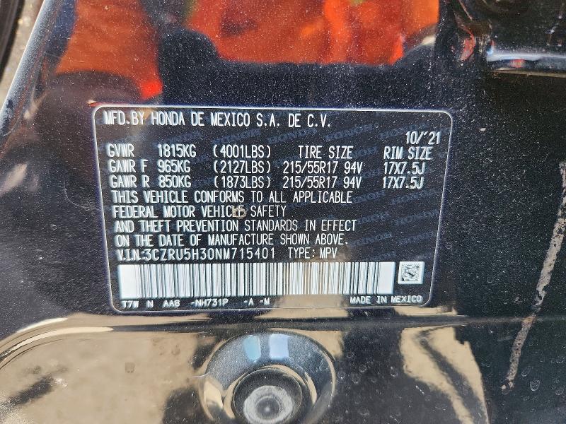 2022 Honda Hr-v მანქანა იყიდება აუქციონზე, vin: 3CZRU5H30NM715401, აუქციონის ნომერი: 62628146