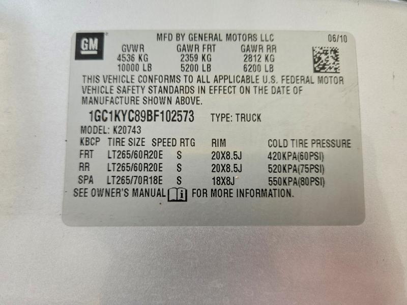 Aukcja sprzedaży 2011 Chevrolet Silverado, vin: 1GC1KYC89BF102573, numer aukcji: 60600796