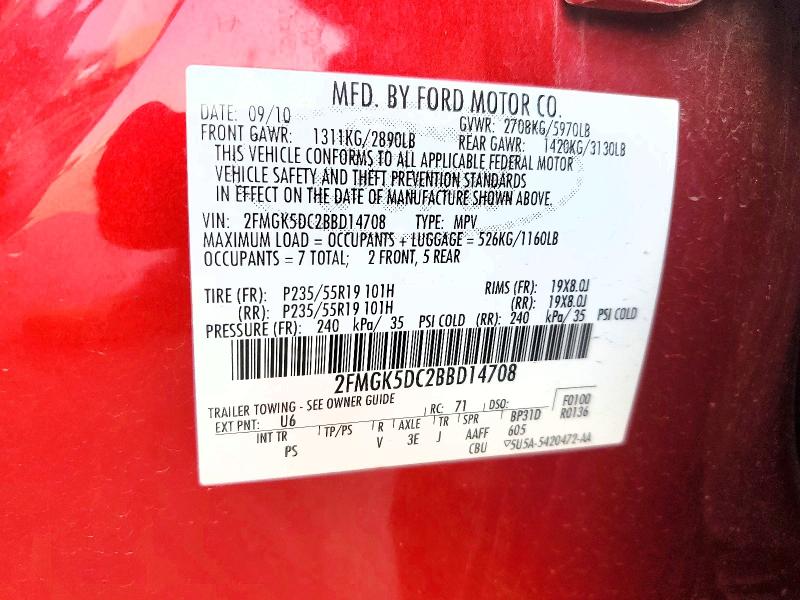 Auction sale of the 2011 Ford Flex, vin: 2FMGK5DC2BBD14708, lot number: 63338786