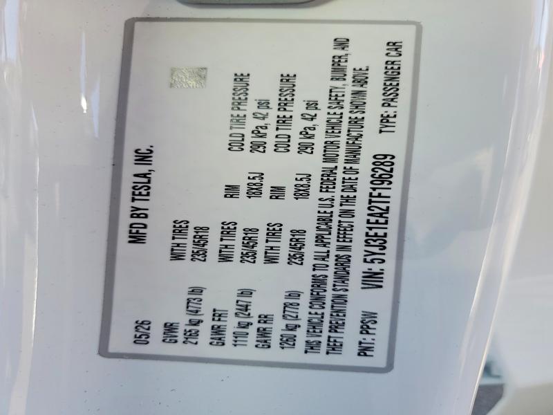 Aukcja sprzedaży 2026 Tesla Model 3, vin: 5YJ3E1EA2TF196289, numer aukcji: 60288486