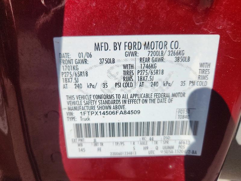63198156 :رقم المزاد ، 1FTPX14506FA84509 vin ، 2006 Ford F150 مزاد بيع