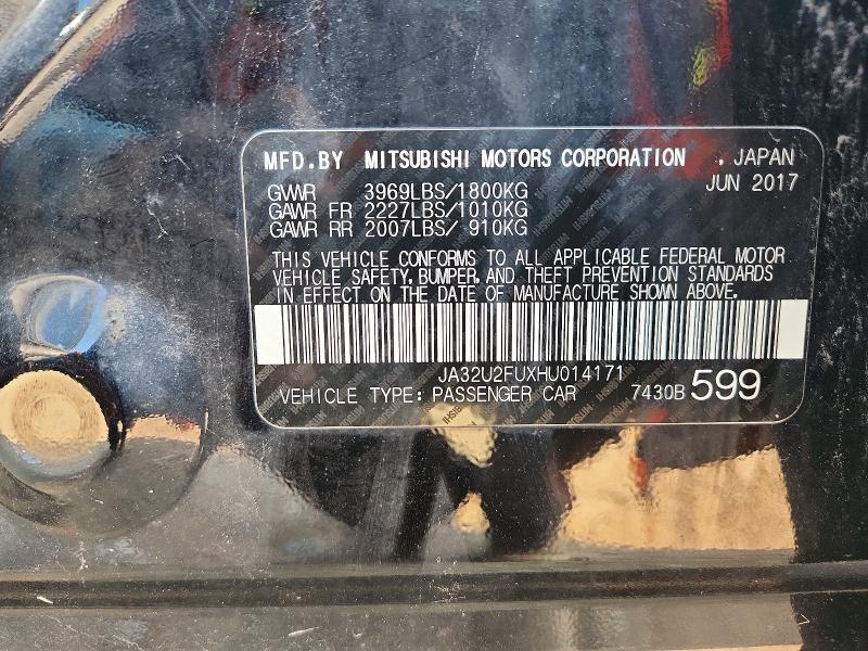 2017 Mitsubishi Lancer მანქანა იყიდება აუქციონზე, vin: JA32U2FUXHU014171, აუქციონის ნომერი: 60491106