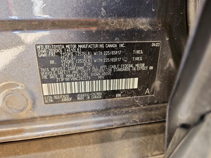 58497476 :رقم المزاد ، 2T3P1RFV8NC282279 vin ، 2022 Toyota Rav4 مزاد بيع