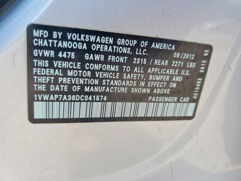 Aukcja sprzedaży 2013 Volkswagen Passat, vin: 1VWAP7A36DC041574, numer aukcji: 61396726
