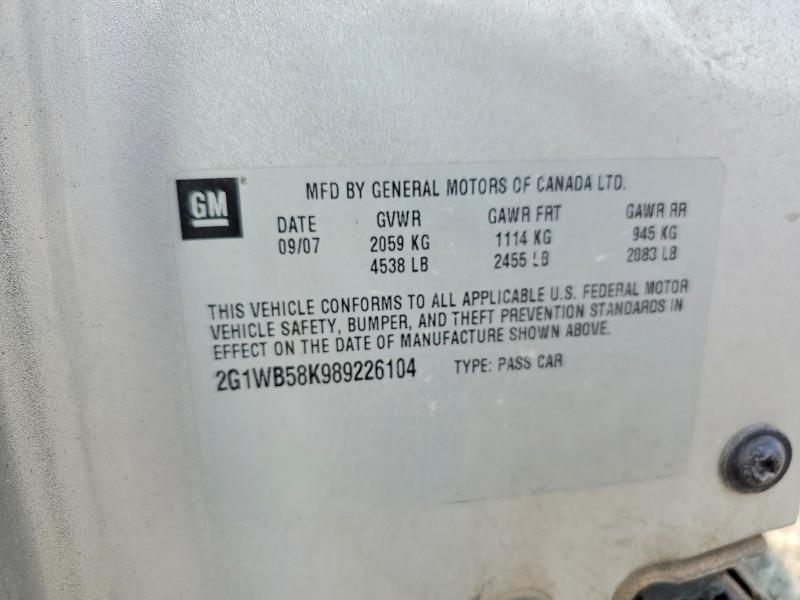 Продаж на аукціоні авто 2008 Chevrolet Impala, vin: 2G1WB58K989226104, номер лоту: 59996726