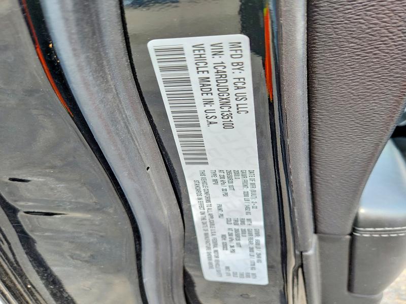 62987876 :رقم المزاد ، 1C4RDJDGXNC135100 vin ، 2022 Dodge Durango مزاد بيع