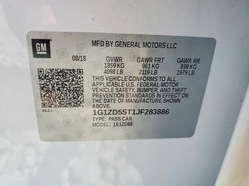 Продажа на аукционе авто 2018 Chevrolet Malibu, vin: 1G1ZD5ST1JF283886, номер лота: 60892296