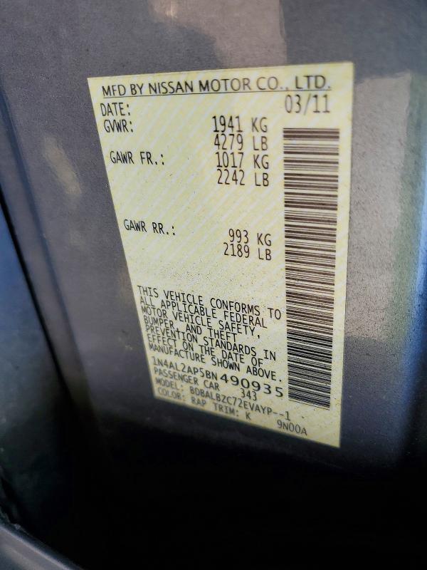Продажа на аукционе авто 2011 Nissan Altima, vin: 1N4AL2AP5BN490935, номер лота: 60812366