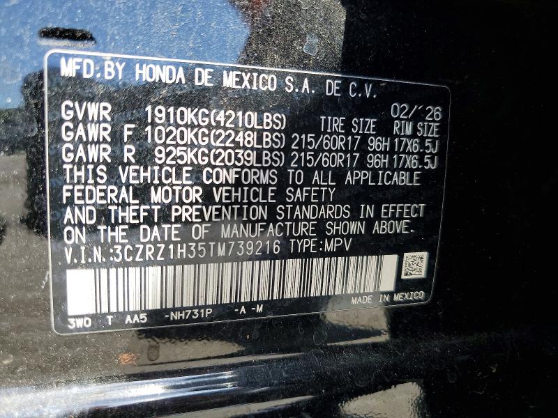 2026 Honda Hr-v მანქანა იყიდება აუქციონზე, vin: 3CZRZ1H35TM739216, აუქციონის ნომერი: 63008416