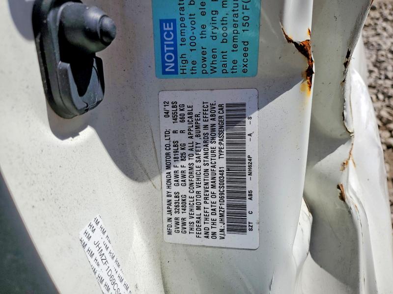 62323546 :رقم المزاد ، JHMZF1D69CS003481 vin ، 2012 Honda Cr-z مزاد بيع