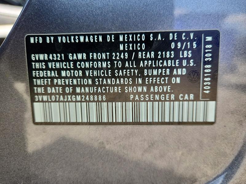 61777726 :رقم المزاد ، 3VWL07AJXGM248886 vin ، 2016 Volkswagen Jetta مزاد بيع