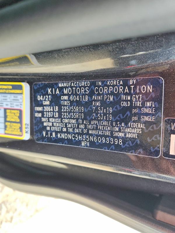 59781626 :رقم المزاد ، KNDNC5H35N6093398 vin ، 2022 Kia Carnival مزاد بيع