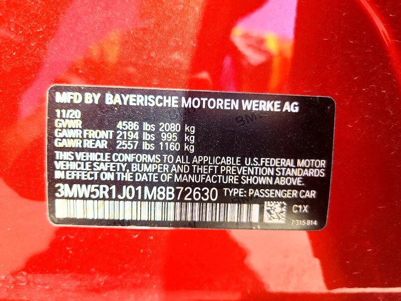 Продажа на аукционе авто 2021 Bmw 330i, vin: 3MW5R1J01M8B72630, номер лота: 60757176