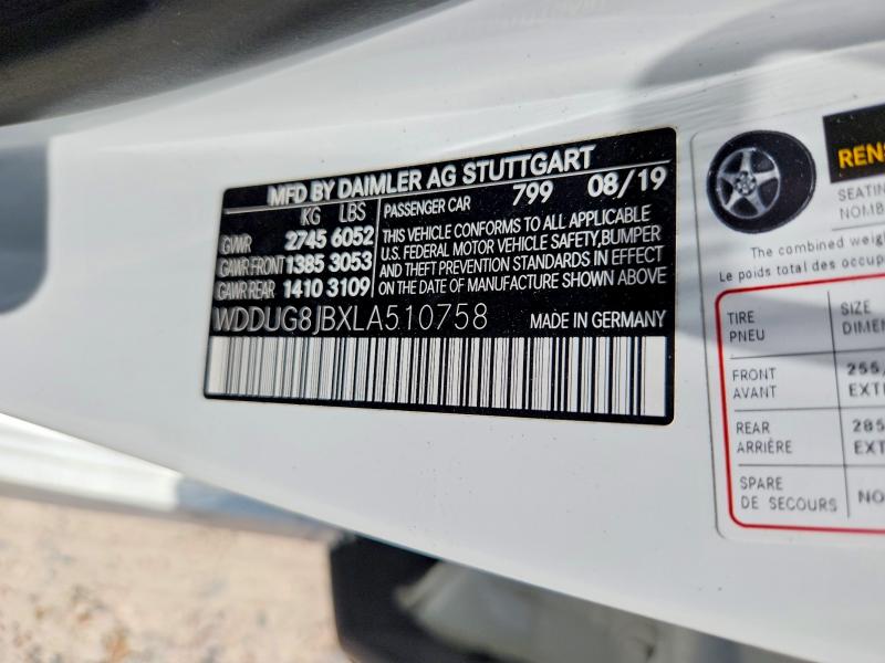 85608045 :رقم المزاد ، WDDUG8JBXLA510758 vin ، 2020 Mercedes-benz S مزاد بيع