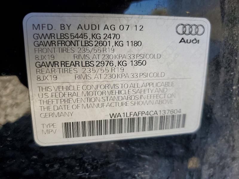 Продажа на аукционе авто 2012 Audi Q5, vin: WA1LFAFP4CA137604, номер лота: 61927176