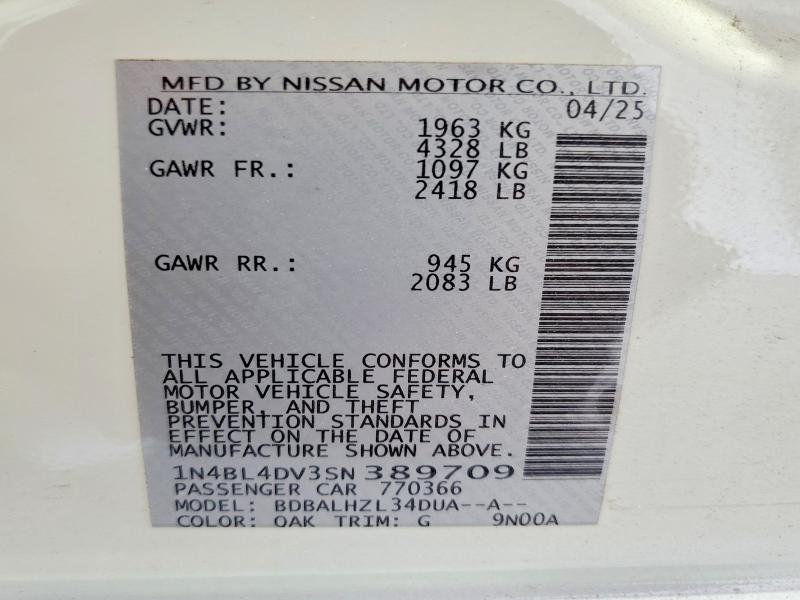 Aukcja sprzedaży 2025 Nissan Altima, vin: 1N4BL4DV3SN389709, numer aukcji: 62887026