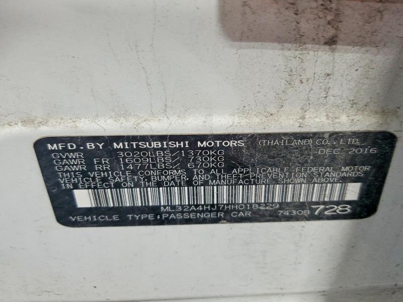 2017 Mitsubishi Mirage მანქანა იყიდება აუქციონზე, vin: ML32A4HJ7HH018229, აუქციონის ნომერი: 62986336
