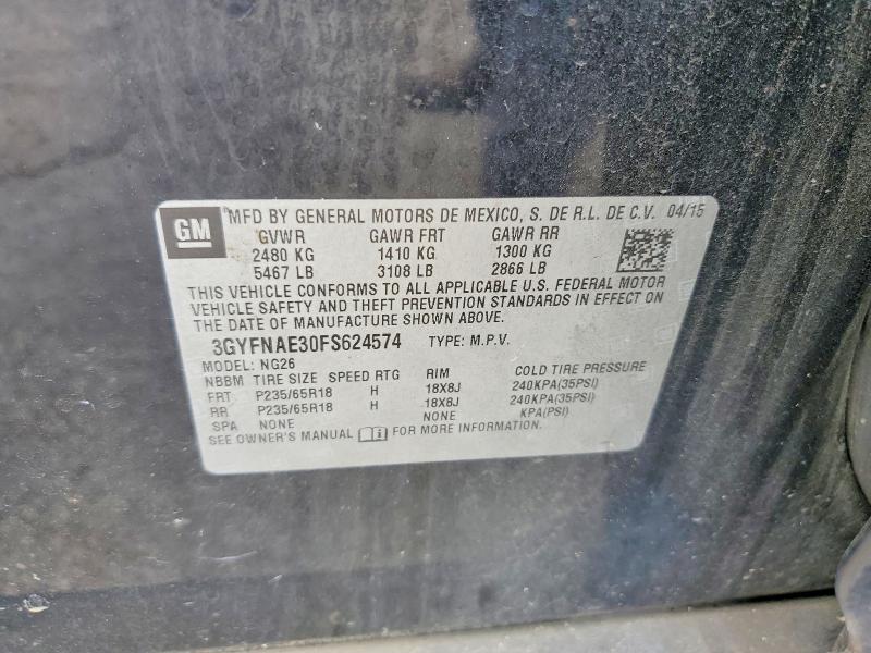 60580186 :رقم المزاد ، 3GYFNAE30FS624574 vin ، 2015 Cadillac Srx مزاد بيع